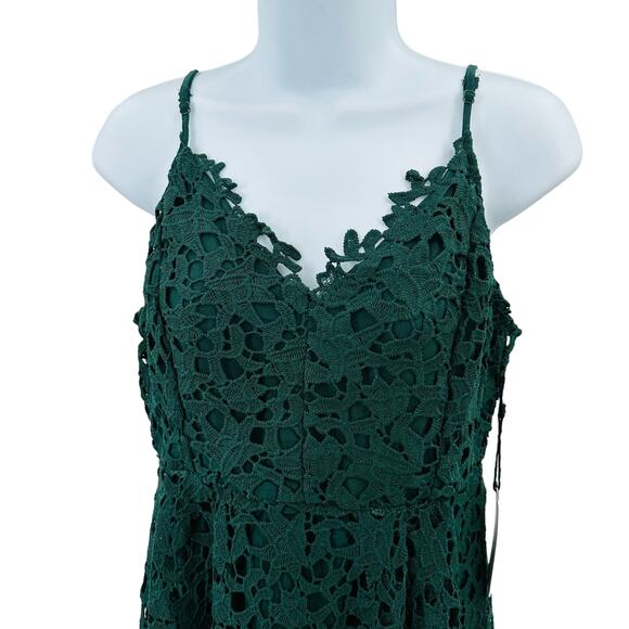 ASTR Green Lace Dress Women's M Hunter Green Adjustable Straps Back Zip V-neck - Picture 5 of 12